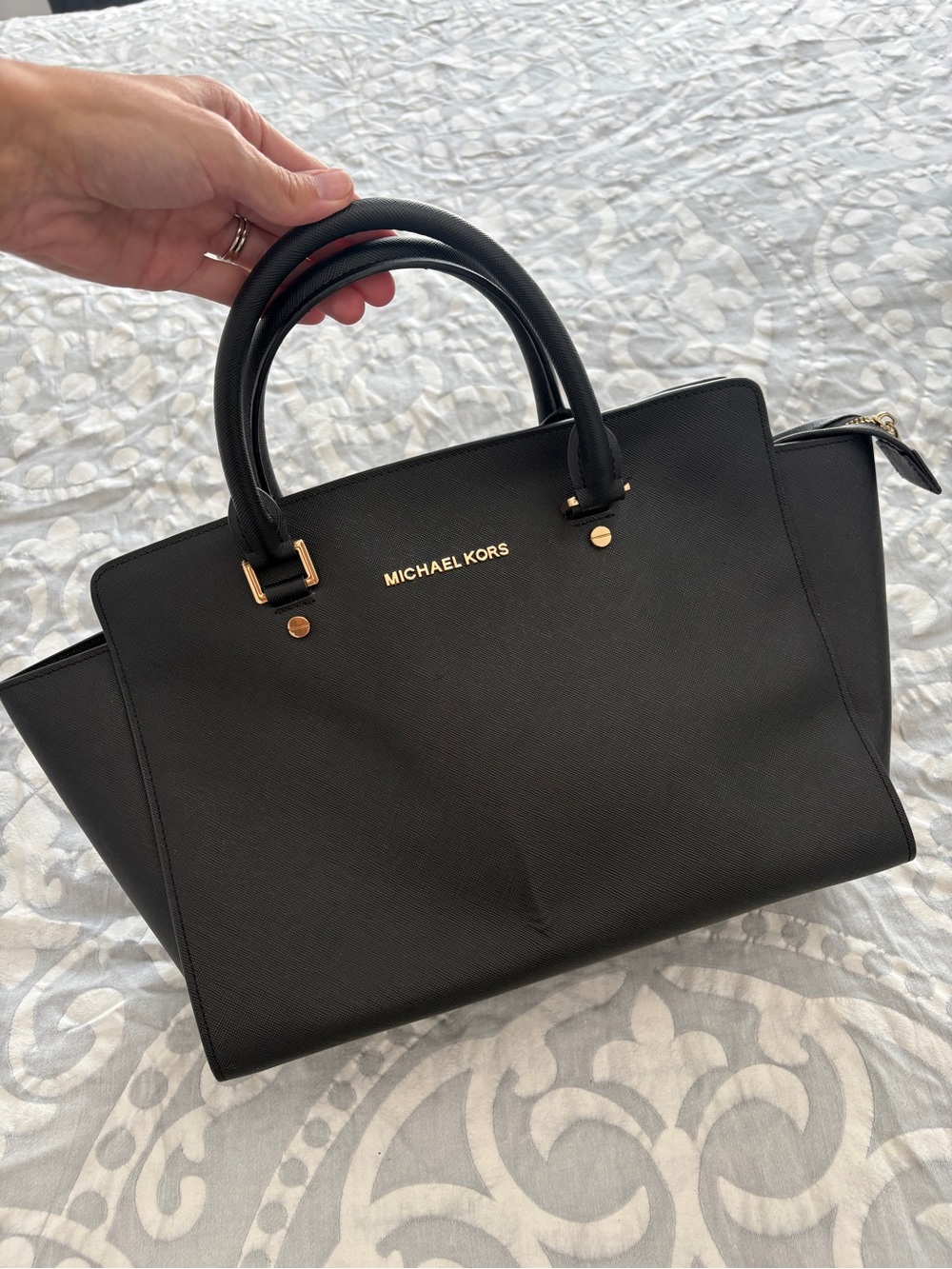 Michael Kors Black Saffiano Satchel with Gold Hardware